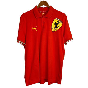 Puma Ferrari Mens Polo Shirt Red Short Sleeve Large